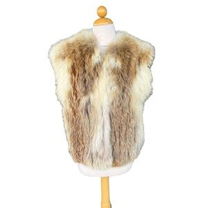 VTG Golden Fox Fur Vest Fluffy Soft Satin Lined Made in Hong Kong Medium NICE‎